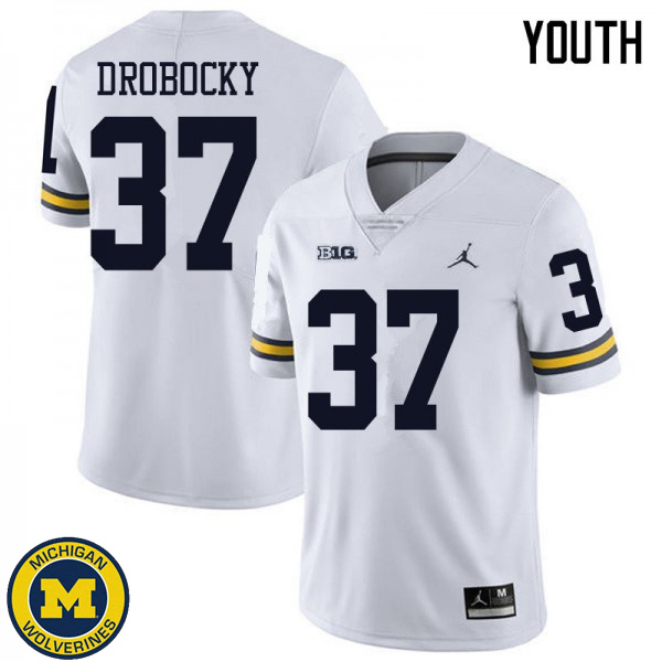 Youth Michigan Wolverines #37 Dane Drobocky White Jordan Brand Replica Jersey